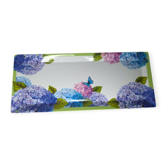 Hydrangea Floral Melamine Rectangle Serving Tray 19" x 8" x .75" - Picture 1 of 10